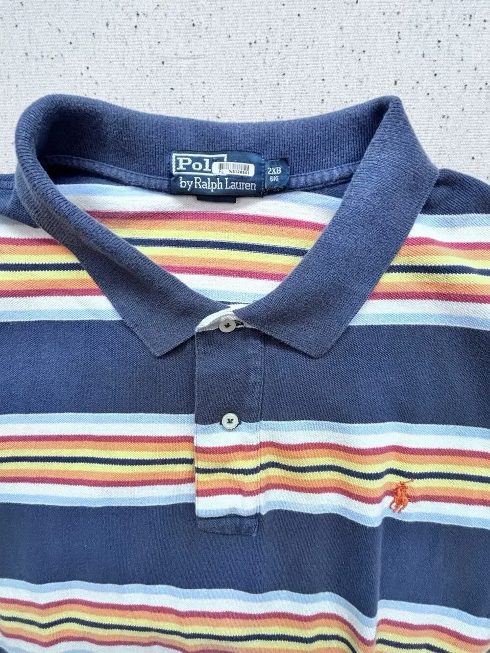Vtg 90s Polo Ralph Lauren Mens 2XB Big Striped Mesh Polo Shirt Blue Orange